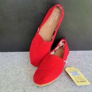 NWT Toms Red Canvas Slip On Shoes